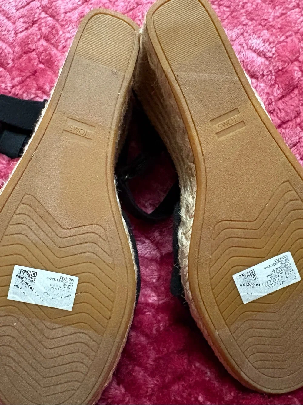 TOMS Black Espadrille Wedge Sandals with Ankle Strap